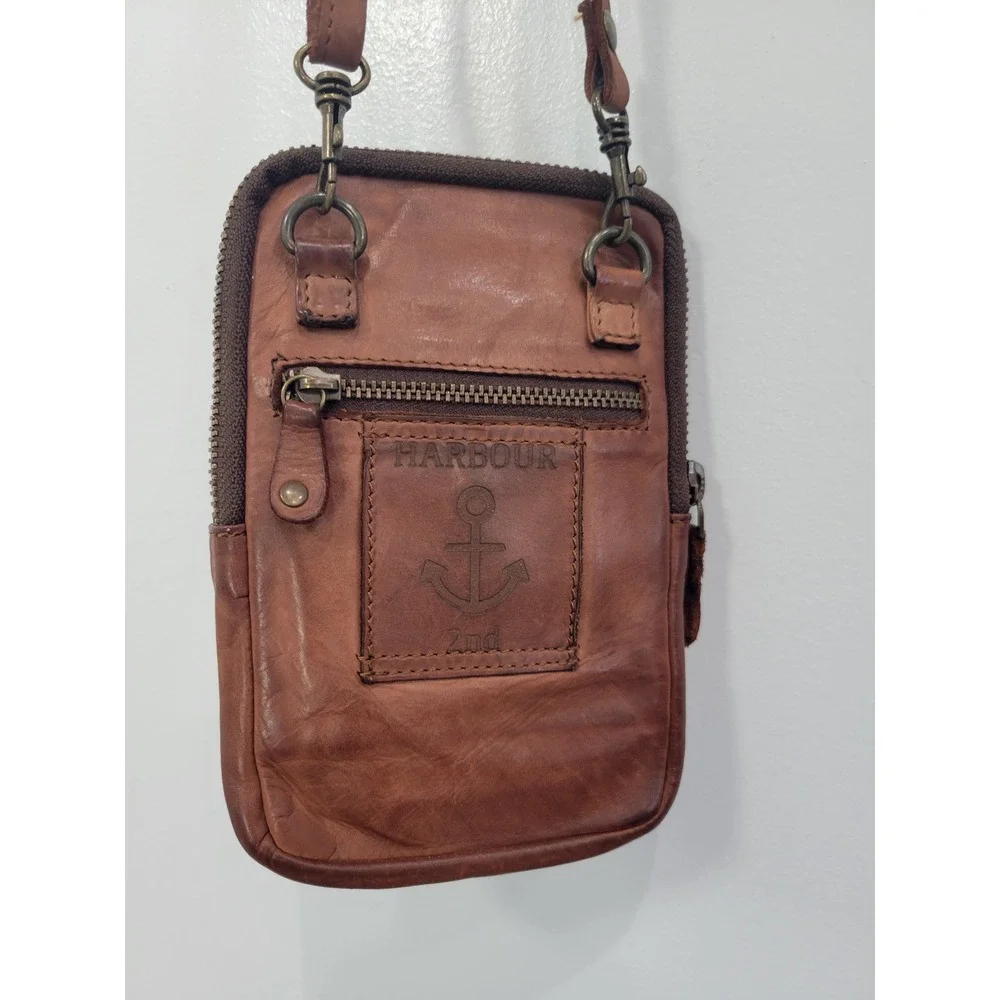 Harbour 2nd Brown Leather Benita Crossbody Phone Bag Anchor Nautical Small Purse